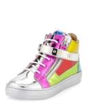 Shooting Metallic Mid-Top Leather Sneaker, Multicolor, Infant/Toddler