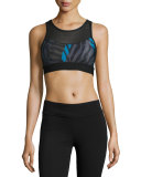 Pyramid Mesh-Panel Sports Bra, Bolt Stripe