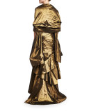 Strapless Ruched Evening Gown W/Shawl, Burnished Gold