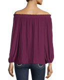 Jackie Off-The-Shoulder Lace-Up Top, Sangria