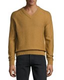 Raglan Cotton-Cashmere Blend V-Neck Sweater, Tobacco