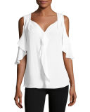 Rochelle Cold-Shoulder Ruffled Silk Blouse