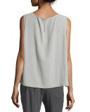 Sleeveless Short Silk Shell, Silver  