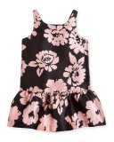 Sleeveless Floral Drop-Waist Smocked Dress, Pink/Black, Size 2-7