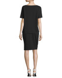 Short-Sleeve Ponte Dolman-Sleeve Top, Black
