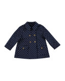 Twill Polka-Dot Double-Breasted Raincoat, Blue, Size 3-7