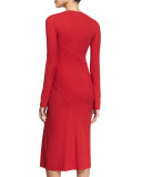 Long-Sleeve Drape Dress, Lacquer