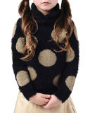 Cornellia Polka-Dot Eyelash Sweater w/ Scarf, Navy, Size 8-14