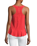 Cosma Silk Peplum Shell Top, Grenadine