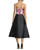 Gweney Floral-Print Bustier Midi Gown, Magenta