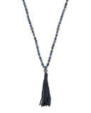 Labradorite Leather Pendant Necklace, Navy