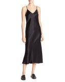 Bias-Cut Satin V-Neck Midi-Length Slip Dress