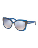 Square Mirrored Layered Sunglasses, Navy/Pewter