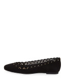 Thalia Laser-Cut Suede Ballerina Flat