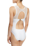 Afterglow Zip-Front Mesh-Trim One-Piece Swimsuit