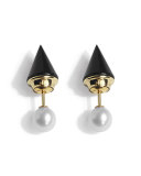 Mini Double Titan Onyx & Pearl Jacket Earrings