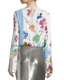 Floral-Print Side-Slit Crepe Blouse, Multi