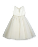 Satin & Textured Tulle Special Occasion Dress, White, Size 7-14