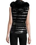Fox-Trim Puffer Vest, Black