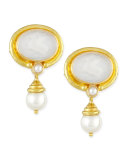 Pegasus Intaglio Clip/Post Earrings with Pearl Drop, White