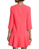 3/4-sleeve bateau-neck flounce dress, geranium