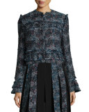 Katrin Fringe-Trim Tweed Jacket, Black/Peacock Multi