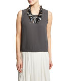 Sleeveless Short Silk Shell