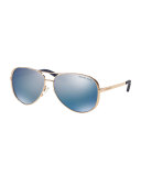 Polarized Aviator Sunglasses, Blue/Gold