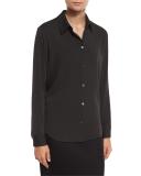 Peter Classic Button-Front Blouse, Dark Charcoal