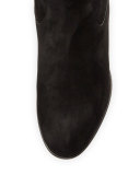 Ankle-Tie Leather Ankle Boot, Black