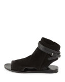 Thalia Slouchy Suede Cutout Sandal, Black