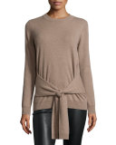 Cashmere Tie-Front Crewneck Sweater
