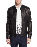 Basic Zip-Up Leather Jacket, Black