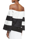 Off-The-Shoulder Striped Crop Top, Black/White