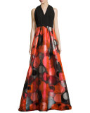 Sleeveless Crepe & Taffeta Gown, Red