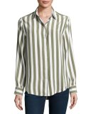 Essential Striped Silk Shirt, White/Green