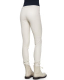 Side-Zip Stretch Leather Leggings