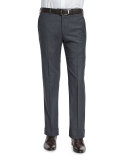 Basic Flat-Front Wool Trousers, Charcoal