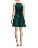 Jewel-Neck Fit-&-Flare Dress, Deep Jade