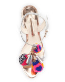 Layla Pom-Pom Metallic Leather Sandal, Silver/Gold