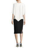 Button-Pocket Pencil Skirt, Black