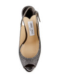 Nova Peep-Toe Lamé Slingback, Pewter