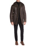 Leather Shearling-Lined Coat, Brown