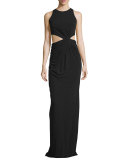 Sleeveless Cut-In Ruched Column Gown 