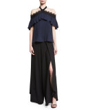 Alyssa Off-the-Shoulder Halter Top, Navy/Black
