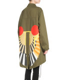 Hooded Wings-Print Anorak Jacket, Olive
