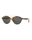 Monochromatic Brow-Bar Sunglasses, Havana/Dark Green