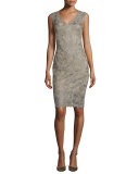 Sleeveless Lace Sheath Dress, Smoke Pearl