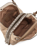 Edie 31 Snakeskin-Trim Shoulder Bag, Beige