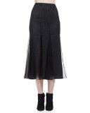 Pieced Chiffon-Paneled Midi Skirt